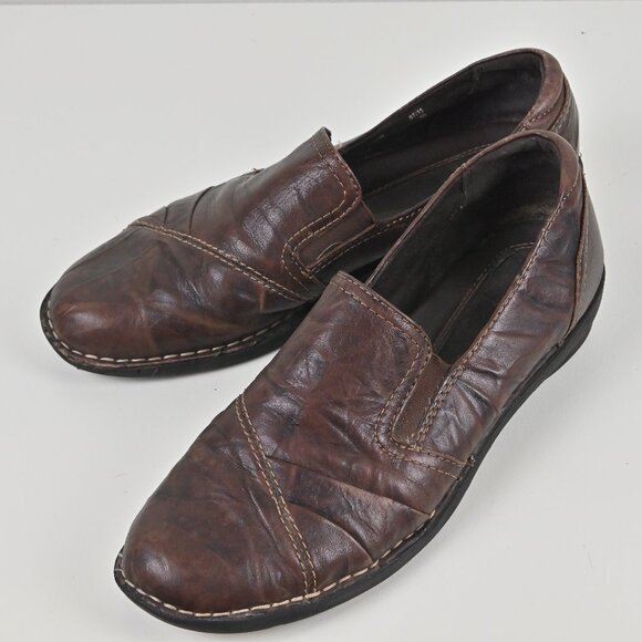 Clarks Bendables Textured Leather Comfy Brown Slip On Loafers Flat US9.5 UK7.5 - Picture 1 of 16